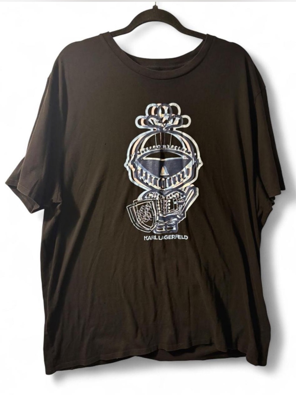 Karl Lagerfeld Black Short-Sleeve Tee with Reflective Knight Graphic